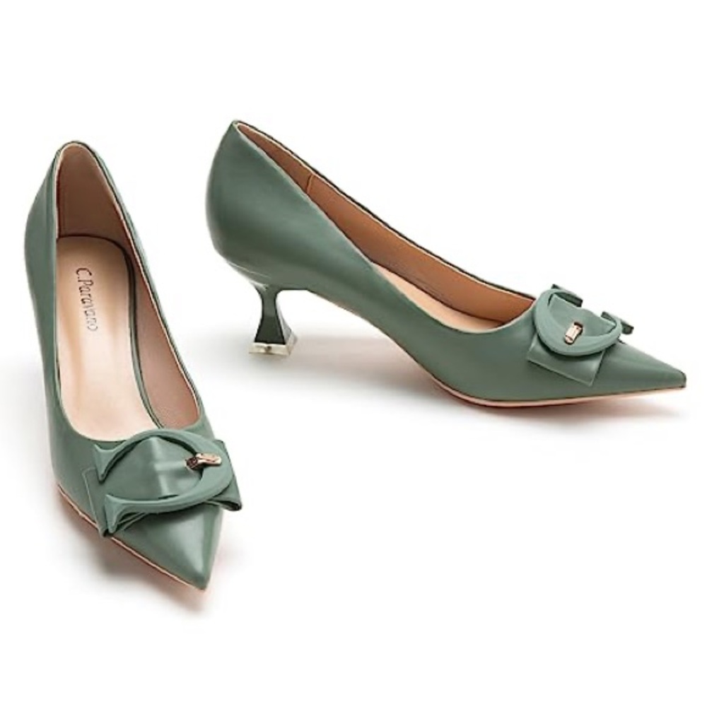 C. Paravano Pointed Toe Green Kitten Heel Pumps sz 40 new